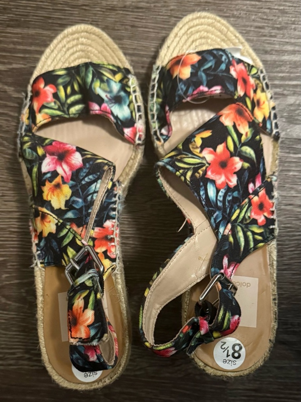 Dolce Vita Floral Espadrille Sandals - Black Multi ; Sz 8 1/2”